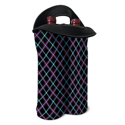 Black Blue And Pink Tartan Pattern Print Double Neoprene Wine Tote