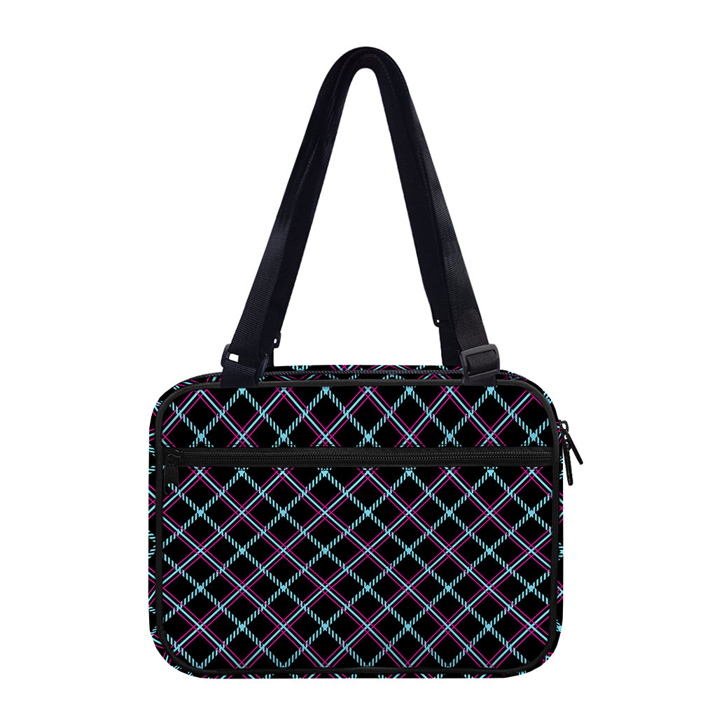 Black Blue And Pink Tartan Pattern Print Double Strap Bible Bag