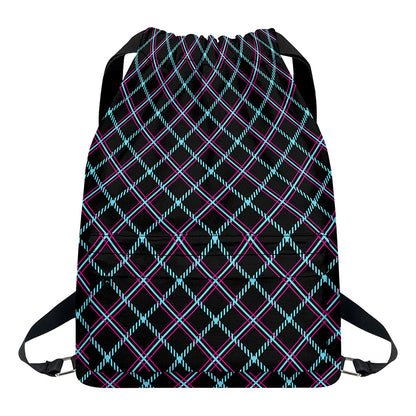 Black Blue And Pink Tartan Pattern Print Drawstring Backpack