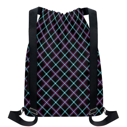 Black Blue And Pink Tartan Pattern Print Drawstring Backpack
