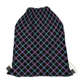 Black Blue And Pink Tartan Pattern Print Drawstring Bag
