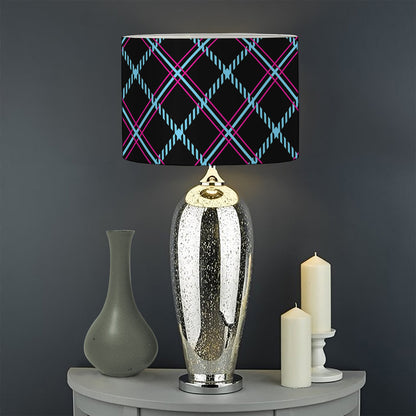 Black Blue And Pink Tartan Pattern Print Drum Lamp Shade