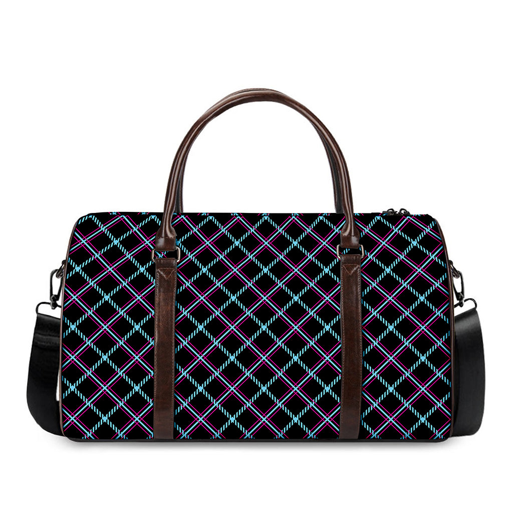 Black Blue And Pink Tartan Pattern Print Duffle Bag