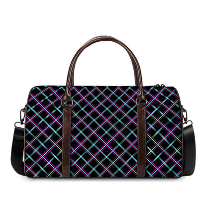 Black Blue And Pink Tartan Pattern Print Duffle Bag