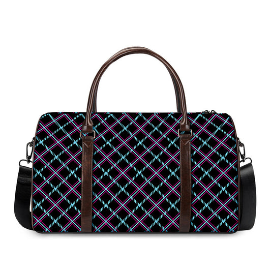 Black Blue And Pink Tartan Pattern Print Duffle Bag