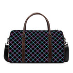 Black Blue And Pink Tartan Pattern Print Duffle Bag