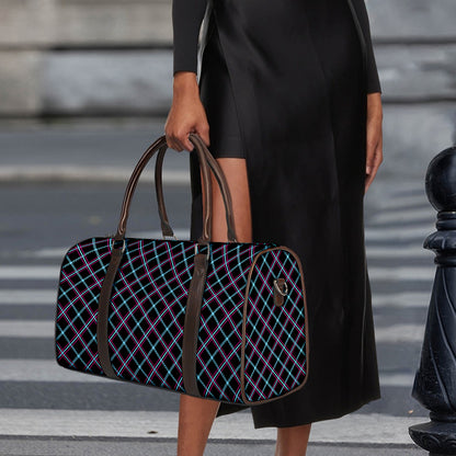 Black Blue And Pink Tartan Pattern Print Duffle Bag