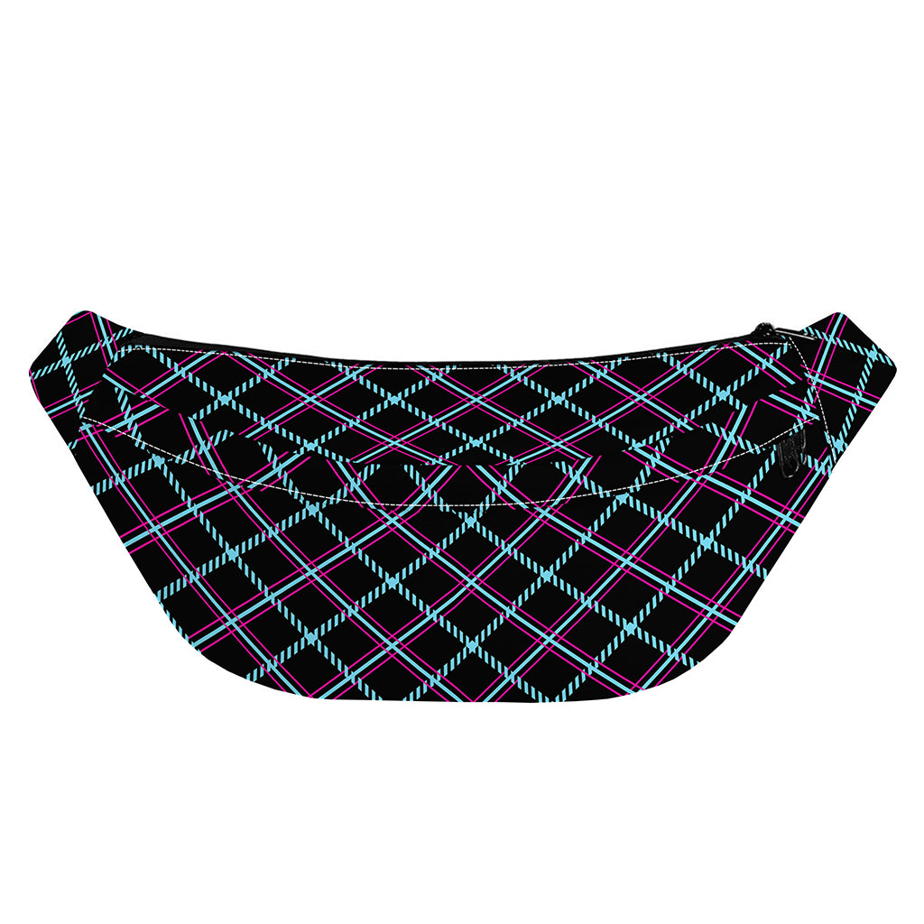 Black Blue And Pink Tartan Pattern Print Fanny Pack