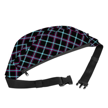 Black Blue And Pink Tartan Pattern Print Fanny Pack