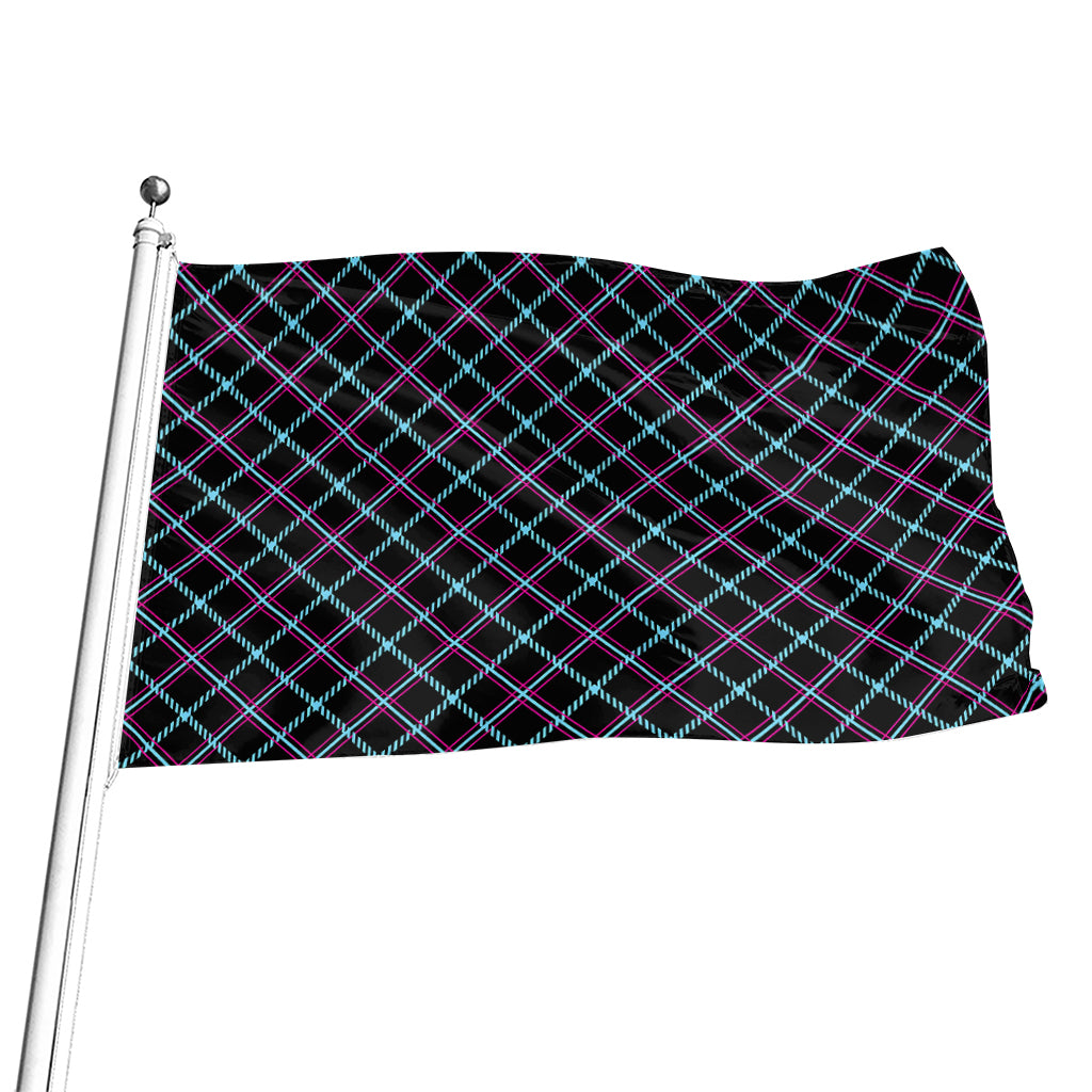 Black Blue And Pink Tartan Pattern Print Flag