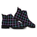 Black Blue And Pink Tartan Pattern Print Flat Ankle Boots