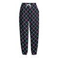Black Blue And Pink Tartan Pattern Print Fleece Lined Knit Pants