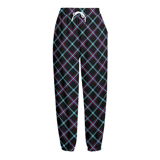Black Blue And Pink Tartan Pattern Print Fleece Lined Knit Pants