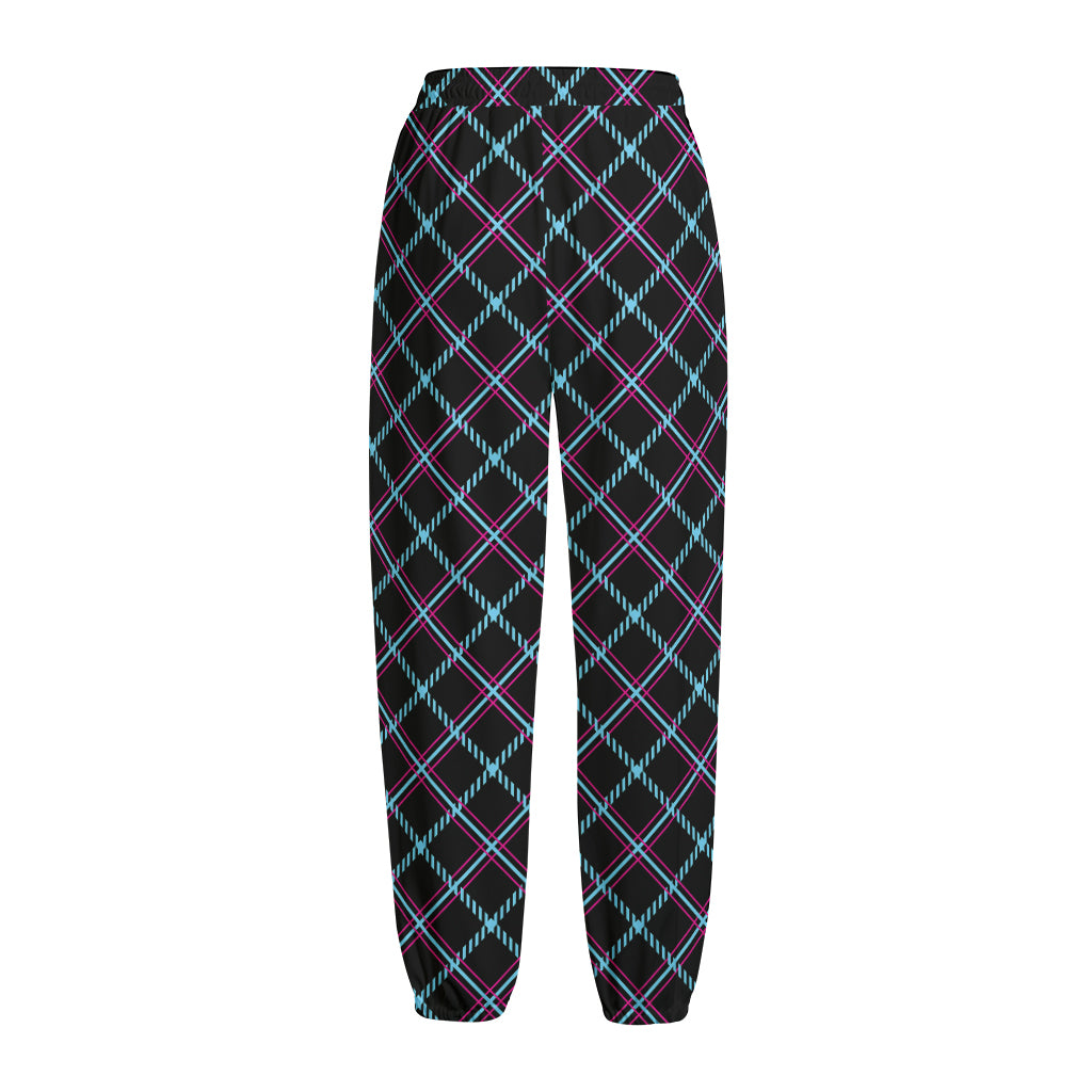 Black Blue And Pink Tartan Pattern Print Fleece Lined Knit Pants