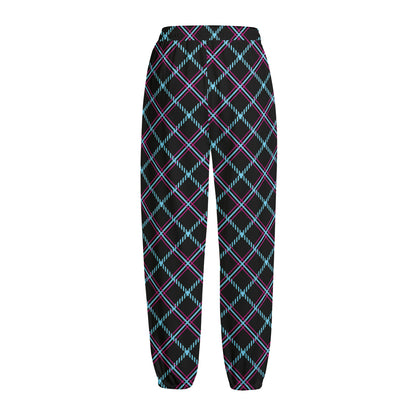 Black Blue And Pink Tartan Pattern Print Fleece Lined Knit Pants