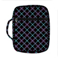 Black Blue And Pink Tartan Pattern Print Front Pocket Bible Bag