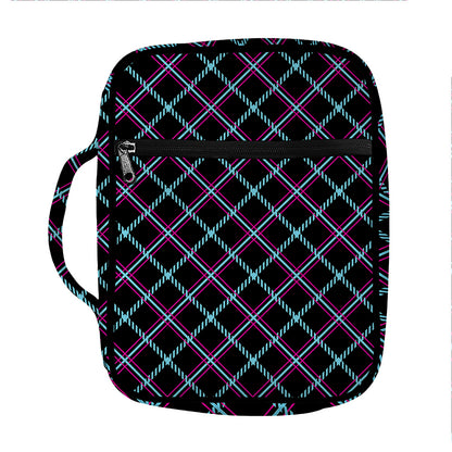 Black Blue And Pink Tartan Pattern Print Front Pocket Bible Bag