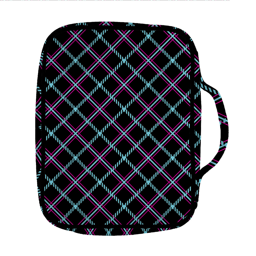 Black Blue And Pink Tartan Pattern Print Front Pocket Bible Bag