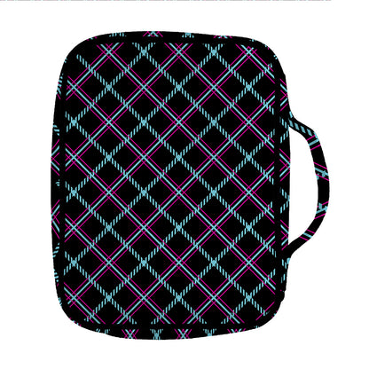 Black Blue And Pink Tartan Pattern Print Front Pocket Bible Bag