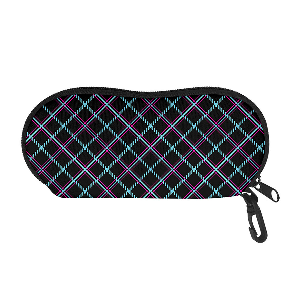 Black Blue And Pink Tartan Pattern Print Glasses Case