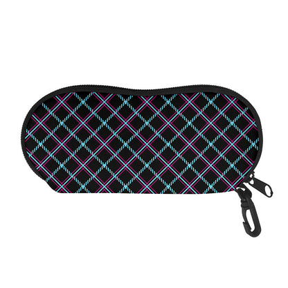 Black Blue And Pink Tartan Pattern Print Glasses Case