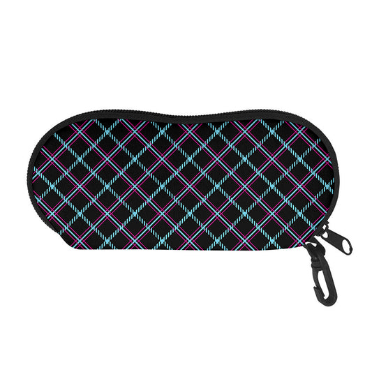 Black Blue And Pink Tartan Pattern Print Glasses Case