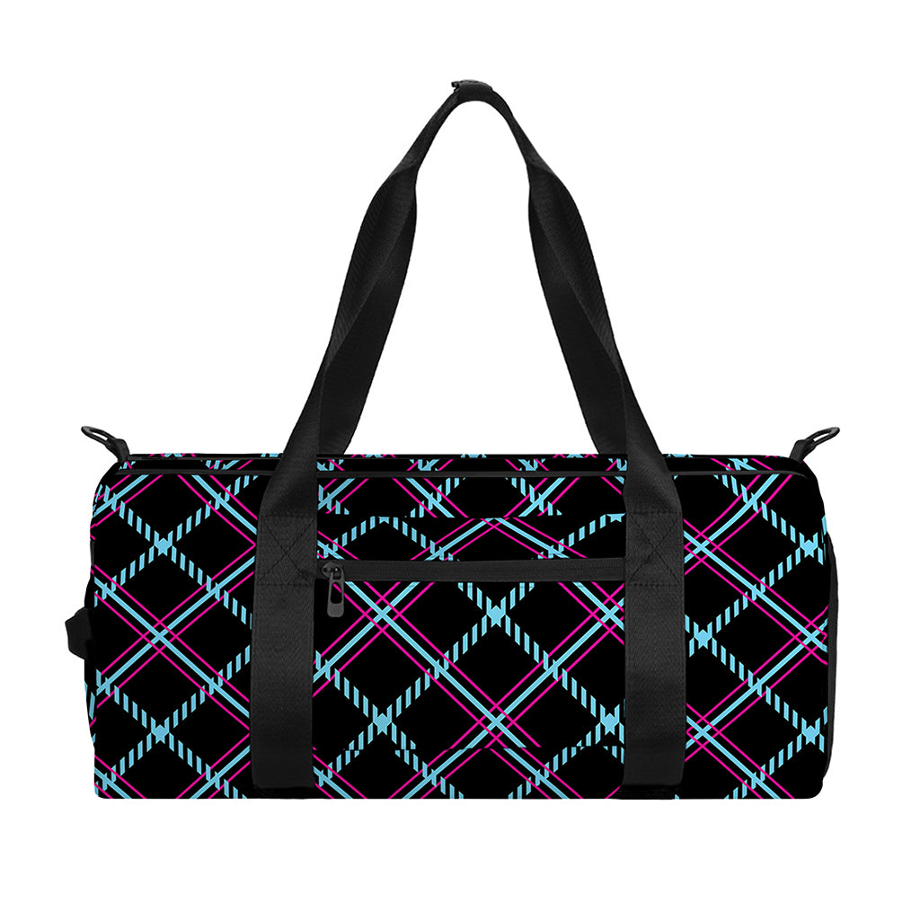 Black Blue And Pink Tartan Pattern Print Gym Bag
