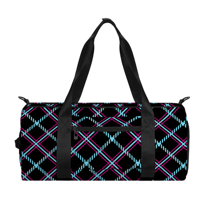 Black Blue And Pink Tartan Pattern Print Gym Bag