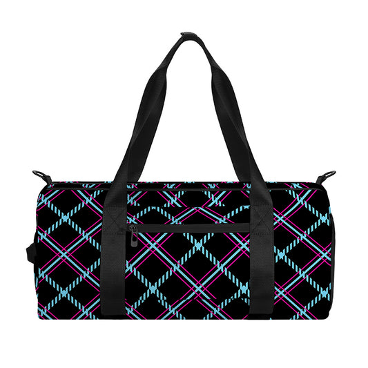Black Blue And Pink Tartan Pattern Print Gym Bag