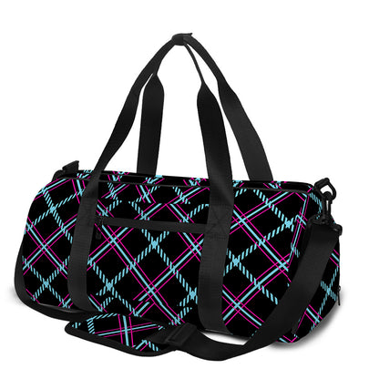 Black Blue And Pink Tartan Pattern Print Gym Bag