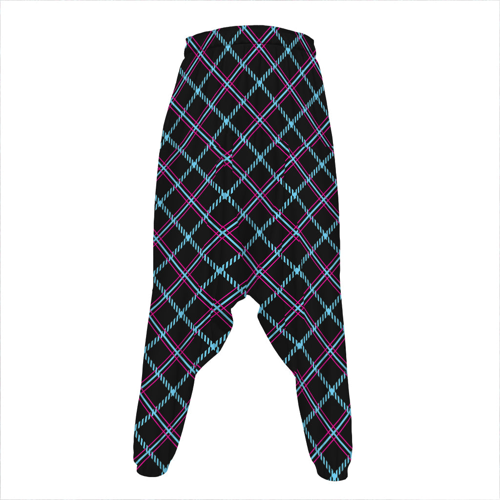 Black Blue And Pink Tartan Pattern Print Hammer Pants