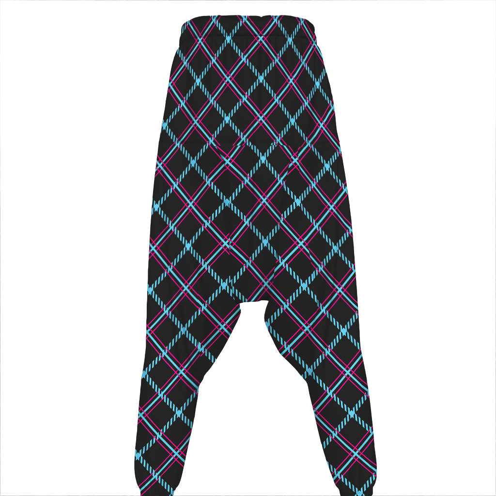 Black Blue And Pink Tartan Pattern Print Hammer Pants