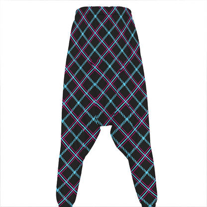 Black Blue And Pink Tartan Pattern Print Hammer Pants