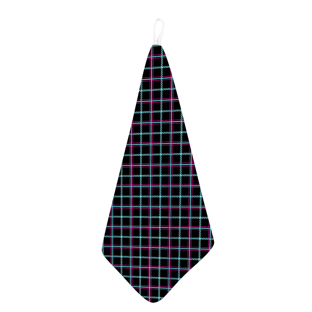 Black Blue And Pink Tartan Pattern Print Hand Towel