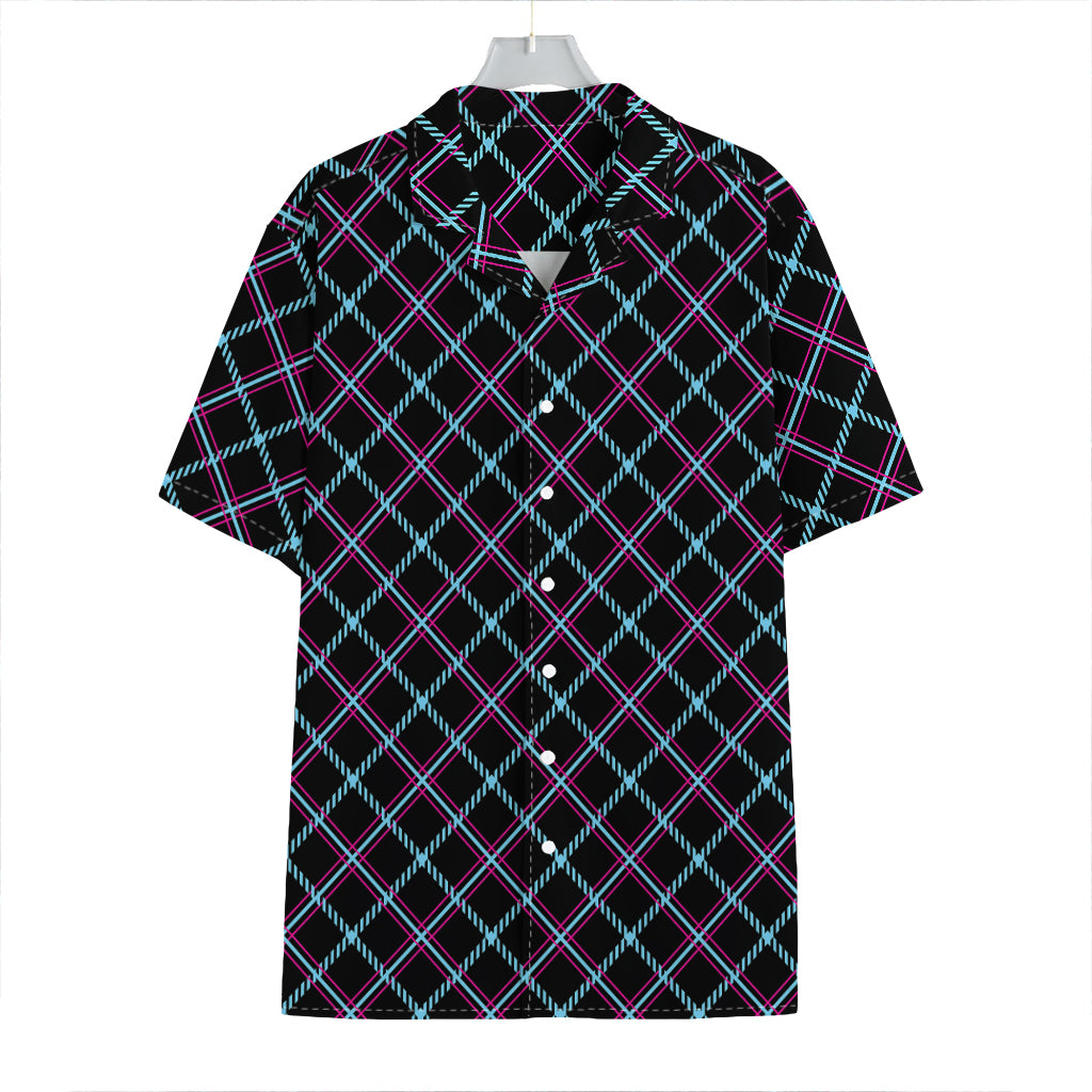 Black Blue And Pink Tartan Pattern Print Hawaiian Shirt