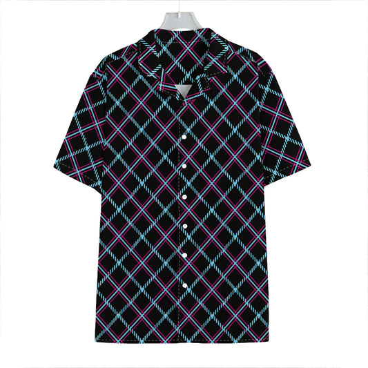 Black Blue And Pink Tartan Pattern Print Hawaiian Shirt