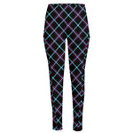 Black Blue And Pink Tartan Pattern Print High-Waisted Pocket Leggings
