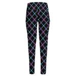 Black Blue And Pink Tartan Pattern Print High-Waisted Pocket Leggings