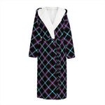 Black Blue And Pink Tartan Pattern Print Hooded Bathrobe