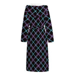 Black Blue And Pink Tartan Pattern Print Hooded Bathrobe