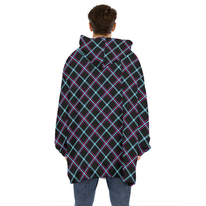 Black Blue And Pink Tartan Pattern Print Hoodie Blanket