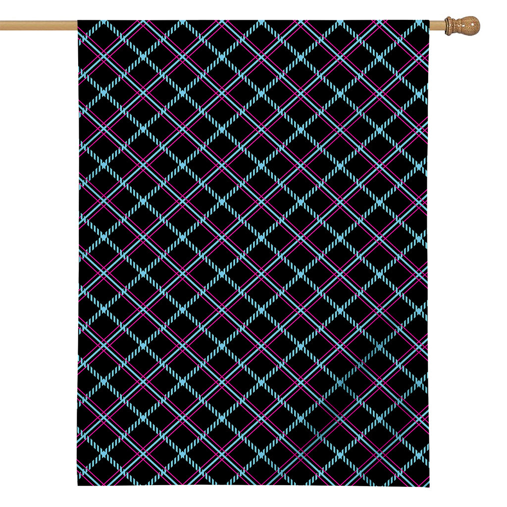 Black Blue And Pink Tartan Pattern Print House Flag