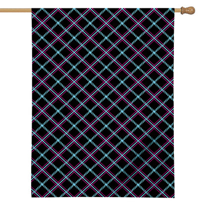 Black Blue And Pink Tartan Pattern Print House Flag