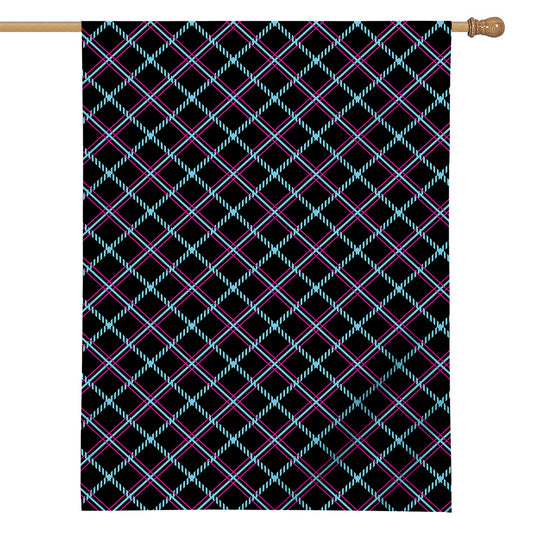Black Blue And Pink Tartan Pattern Print House Flag