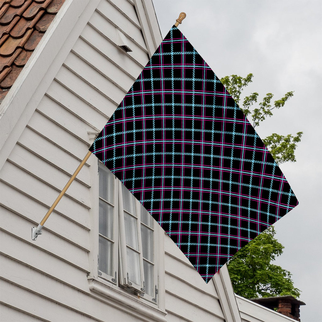 Black Blue And Pink Tartan Pattern Print House Flag
