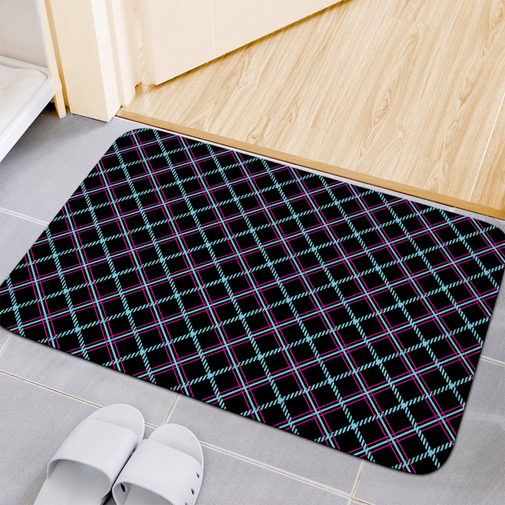 Black Blue And Pink Tartan Pattern Print Indoor Door Mat