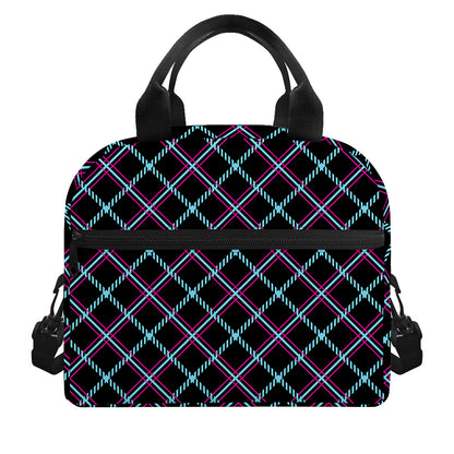 Black Blue And Pink Tartan Pattern Print Insulated Lunch Bag