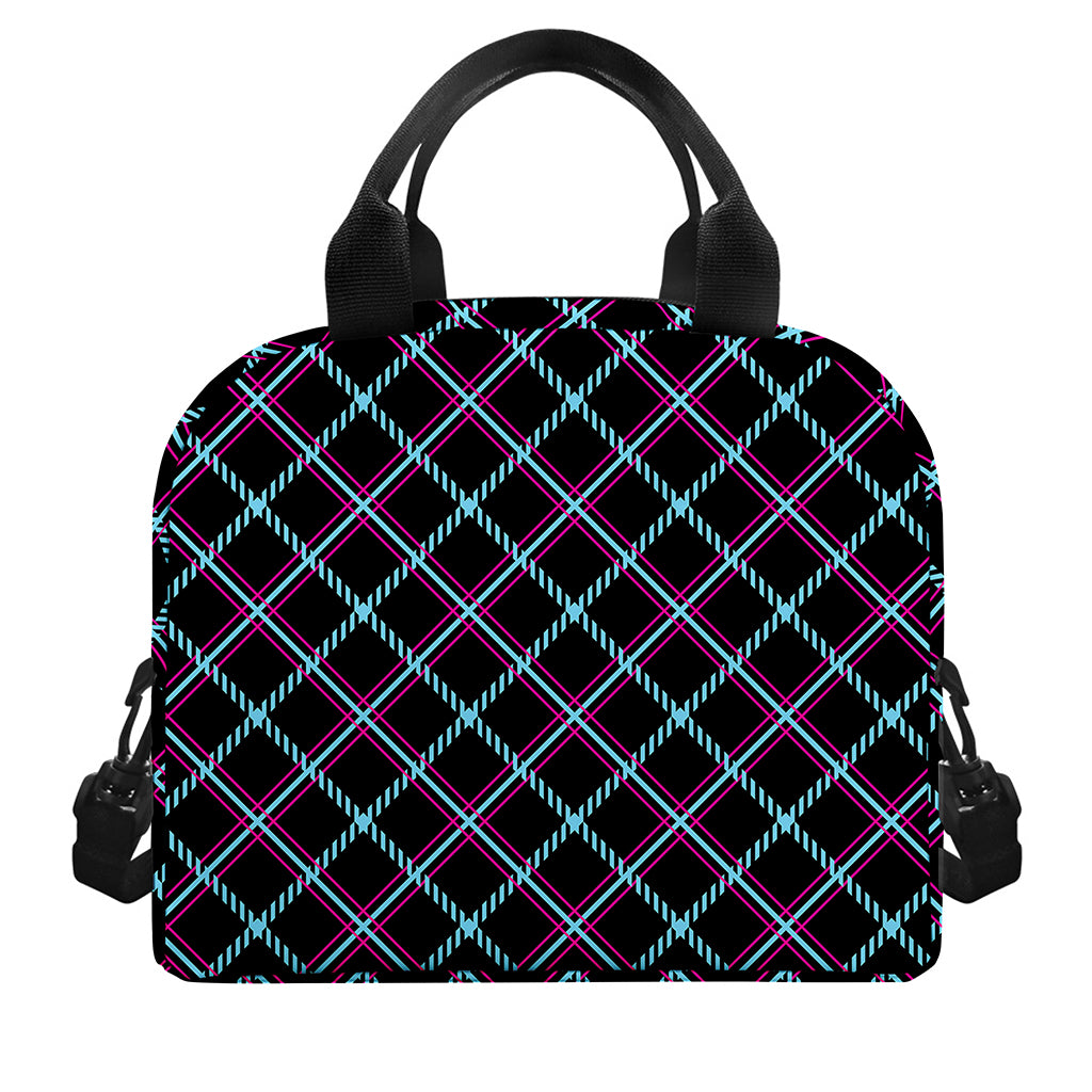 Black Blue And Pink Tartan Pattern Print Insulated Lunch Bag