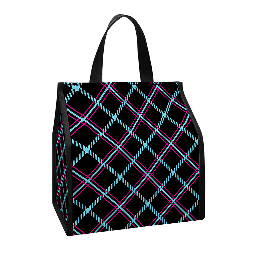 Black Blue And Pink Tartan Pattern Print Insulated Lunch Tote