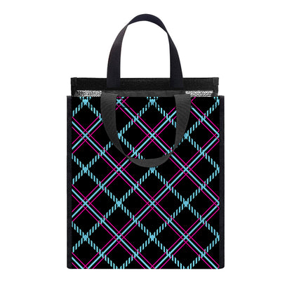 Black Blue And Pink Tartan Pattern Print Insulated Lunch Tote